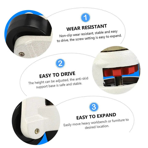 Heavy Hitter Swivel Casters With Rugged 60F Flat Plate And Zero Hassle Leveling Knobs visible features including wear-resistant wheel and adjustable height.
