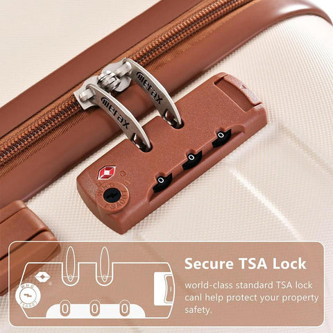 Close-up of TSA lock on ABS hardside luggage set with spinner wheels