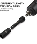 Three Quarter Inch Drive Impact Extension Bar Set In CR MO Steel With Black Oxide Finish and socket attached to tool