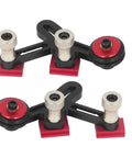 Dead Nuts Steady One Way Bearing Roller Press Feeder Aluminum Alloy Featherboard, two wheel set with red and black parts.