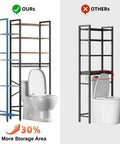 Freestanding Eight Tier Over The Toilet Storage Rack With Adjustable Shelves And Drain Basket Vintage Brown comparison image showing more storage area.