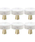 Set Of 6 Real Deal White Marble Cabinet Knobs With Top Shelf Brass Drawer Pulls For Kitchen Drawers And Bathroom Vanities Heavy Duty Natural Stone Dresser Handles For A Smooth Space Refresh.