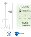 Dope Two Tone Farmhouse 4 Light Pendant Chandelier In Black And Warm Brass, dimensions, bulb types, and dimmer compatibility info