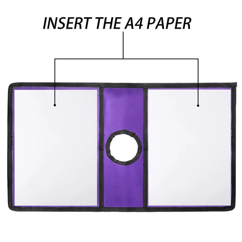 12 Pack Traffic Cone Sleeve With Pockets For Caution And Safety Signs, purple and white sleeve with A4 paper pocket, front view.