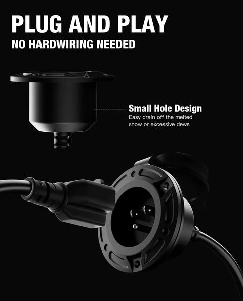 20 Amp 125 Volt AC Port Plug With 12 AWG Heavy Duty RV Shore Power Inlet, 5 In 1 T Blade Adapter displayed in dark setting