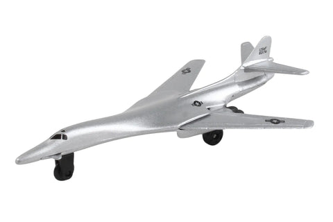 Runway24 B1 Die Cast Vehicle With Connected Runway Pieces Silver aircraft model with realistic detailing