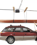 Overhead Garage Hoist System For Lightweight Cargo Carrier To Tuck Kayaks Canoes And Paddle Boards Up High Four Point Hoist 60 LB Max