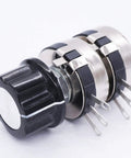 WTH118 2W 100K Ohm Dual Gang Carbon Film Potentiometer Top Adjustment Rotary Potentiometer With A03 Knob side view