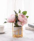 White And Gold Ceramic Pen Holder With Metal Frame For Desk Aesthetic used as flower vase on marble desk setup