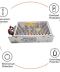 Top Shelf 120W Ups Switching Power Supply 24V Lithium Battery Charger 27.6V Output showing protection features.