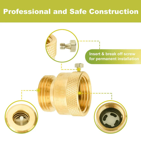 Two Pack Three Quarter Inch GHT Hose Bib Backflow Preventers Vacuum Breakers Outdoor Faucet Anti Siphon Brass Garden Hose Bib For Backflow Prevention Durable Brass Construction For Outdoor Use, close-up view showing construction and installation screw.