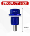 Magnetic Oil Drain Plug Removal Tool M14x1.5 For Aluminum Oil Pan Sump, blue plug with size detail