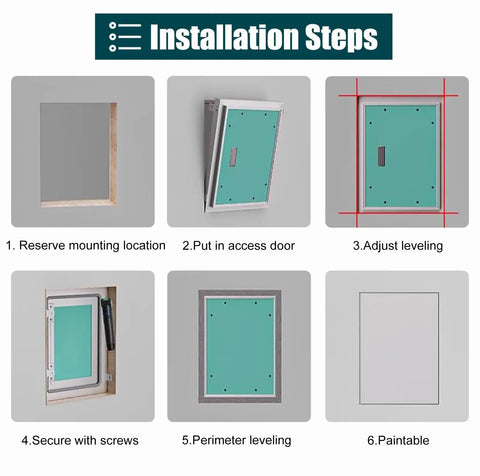 Installation steps for Straight Up Reliable Concealed Access Door For Drywall And Metal 16 By 44 Inch Plumbing Cover Panel.