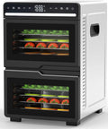 Top Shelf Workhorse Food Dehydrator Featuring 12 Sturdy Steel Trays showcasing trays with strawberries and greens for drying.