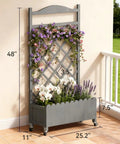 Two Pack Planter Box With Trellis And Wheels, 48 Inch Elevated Raised Garden Bed With Drainage Holes, Outdoor Lattice For Climbing Flowers And Veggies, Perfect Patio Balcony Gray