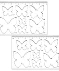 Smooth Operator Acrylic Router Template Set With Killer Butterfly Stencil For Precision Woodworking Projects showing butterfly cutouts and measuring ruler.