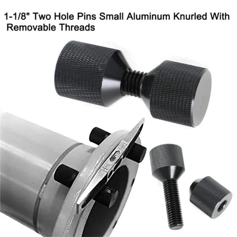 Awesome 4 Piece Solid Aluminum Flange Alignment Pins With Two Holes For Precision Pipe Bolting On 1/2 To 14 Inch Flanges showing two hole pins with knurled design.
