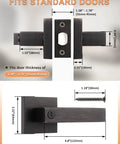 8 Pack Oil Rubbed Bronze Privacy Door Handles For Interior Doors Vintage Square Levers Heavy Duty Bedroom And Bathroom Door Knobs Keyless Privacy Levers Durable Stainless Steel And Zinc Alloy Build Built To Last, showing measurements for standard doors.