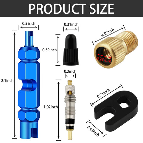 Must Have Tubeless Valve Kit For Road And MTB With Brass Presta Adapter And Core Remover Tool 23 Piece Set size guide image