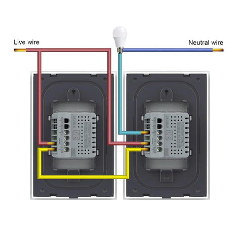 Modern Tempered Glass Wall Switch 3 Way Touch Panel With LED Indicator No Neutral Wire Required Single Live Wire Easy Install Retrofit Ready For Older Homes White 1 Gang 3 Way wiring diagram showing live and neutral wire connections