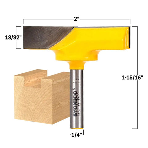 Bottom Cleaning Router Bit With Two Inch Diameter And Quarter Inch Shank For Clean Cavities And Resurfacing, Thirteen Thirty Second Inch Cutting Depth, Center Cutting Blades