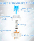 Blue 3 Pin Clicky Mechanical Keyboard Switches Set, 50 Pcs With Switch Puller, Waterproof, transparent shell, spring and copper sheet