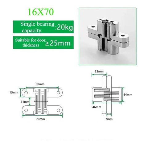 Diagram of 2 Pack Hidden Gate Hinges Stainless Steel Concealed Barrel Invisible Hinge For Wooden Boxes And Gates, 180 Degree Folding, Heavy Duty Built In Design, Smooth Operation, 16x70 with measurements