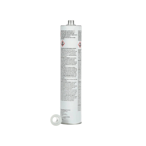 Back view of 310 mL cartridge of Polyurethane Adhesive for Glass 310 mL Cartridge Pack of 1 Black, Fast-Cure High-Strength Structural and Windshield Bonding Sealant for Automotive Transportation Construction Applications.