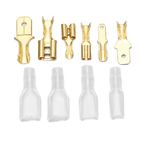 Kick Your Electrical Gear Into High Gear With This 135Pc Cold Pressed Spade Terminals Kit Featuring Durable Brass Male And Female Connectors In 2.8 4.8 And 6.3mm Sizes For Rock Solid Wiring On Cars Machinery And Heavy Duty Power Projects That Never. Brass spade terminals with clear insulation sleeves, male and female connectors