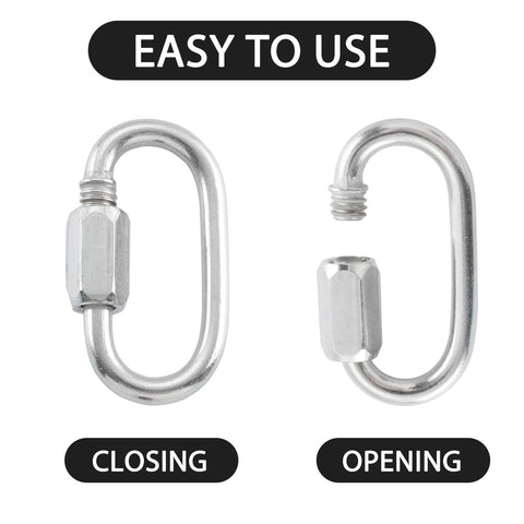 304 Stainless Steel D Shaped Locking Quick Link Carabiner Set Of 10, side view showing opening and closing mechanism