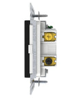 Side view of 3 Way Rocker Light Switch, Single Pole 1 Gang Matte Black, 15A 120/277V UL Listed, Modular Design for Easy Color Upgrades, Sleek Wall Switch With Snap Plate Swap and Durable Construction with mounting screws
