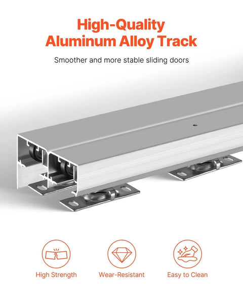 Five Foot Bypass Sliding Door Hardware Kit For Closets Aluminum Alloy Rail System Two Door Set Supports Up To 150 Lbs Built Tough