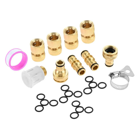 Durable Nine Piece Brass Garden Hose Quick Connect Tap Fitting Kit For Easy Outdoor Connections To Hoses Nozzles Pipes And Sprinklers, brass fittings