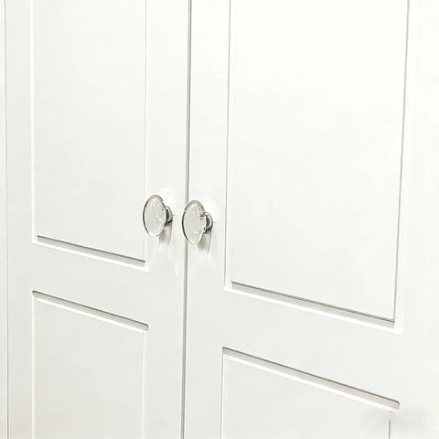 Two Pack Crystal Cabinet Knobs 45mm Diamond Cut Clear Glass Oval Egg Shaped Drawer Pulls on white cabinet doors