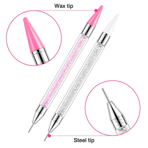 Rhinestone Picker Tool Kit With Two Bedazzling Pens showing pink wax and steel tips for nail art and gem crafts.