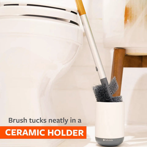 Toilet Brush With Ceramic Holder And Instant Dry Coating For Mold And Mildew Prevention beside toilet