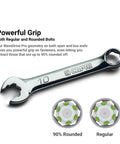 WaveDrive Pro Combination Wrench for Regular and Rounded Bolts SAE 8-Piece Showing 90% Rounded and Regular Bolt Grip