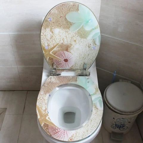 Heavy Duty Resin Toilet Seat Cover With Soft Slow Close Lid Universal European Fit Waterproof Bathroom Game Changer design with seashells.
