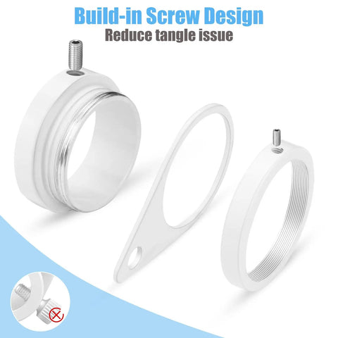 Top Shelf White Aluminum Flag Pole Rings With Grip Tight Clamps Two Pack No Sweat Antitwist Swivels For Slick 360 Degree Rotation And Hassle Free Patriotic Display showing built-in screw design.