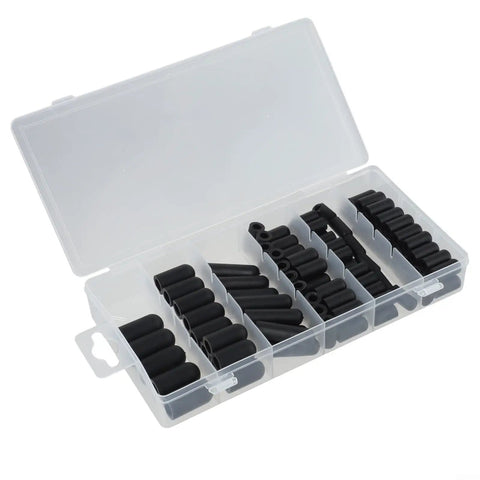 100 Piece Rubber Carburetor Vacuum Line End Cap Kit Assortment Set With 6 Different Sizes For Automotive Intake Manifold Hose Protection And Leak Repair On The Go, black rubber caps in clear case