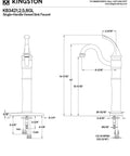 Technical drawing of Georgian Vessel Sink Faucet in Polished Chrome Without Drain, Durable Brass Construction, dimensions labeled