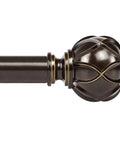 Close-up of heavy duty adjustable curtain rod set stretch from 32 to 144 inches with bronze netted texture finials