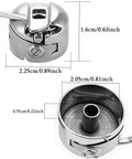 Two metal sewing machine components: front-loading bobbin case and bobbin, chrome finish
