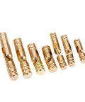 4 Pcs Copper Invisible Concealed Barrel Hinges for jewelry boxes and lil cabinets, varying sizes shown, arrayed side by side