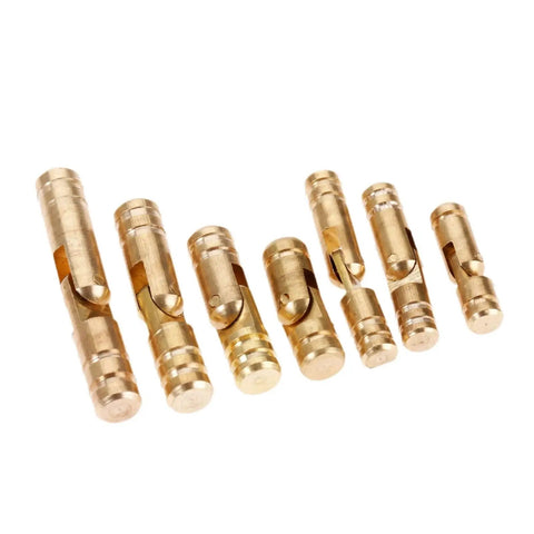 4 Pcs Copper Invisible Concealed Barrel Hinges for jewelry boxes and lil cabinets, varying sizes shown, arrayed side by side