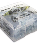 Sport Bike Track Pack Hardware Kit With Over 100 Pieces Of Metric Bolts And Fasteners in transparent storage box
