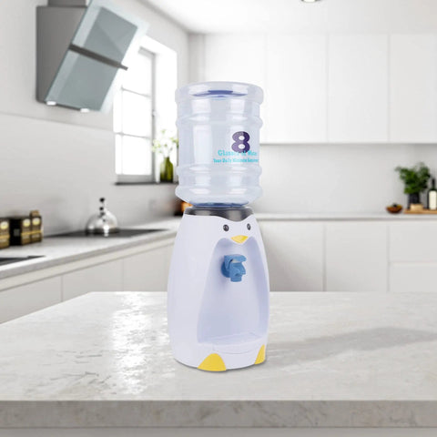 Penguin Style Mini Water Dispenser 2.5 Liter Personal Water Cooler Holds 8 Glasses No Plug Room Temperature Bottle Included