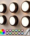 Remote Controlled 6 Pack LED Hockey Puck Lights Battery Powered Wireless Under Cabinet And Baseboard Illumination Dimmable