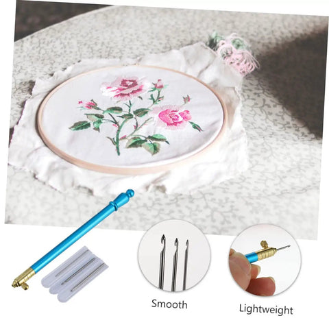 Beginner Friendly Embroidery Hook Needle Set With Non Slip Metal Handle Punch Needle Kit, hoop with floral design and tools