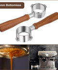 54mm Bottomless Portafilter For 8 Series Espresso Machines With Wood Handle Stainless Steel For Home Baristas Two Cup Basket